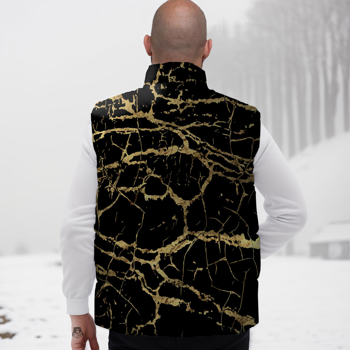 Marble Scratch Black Gold Print Marble Down Vest