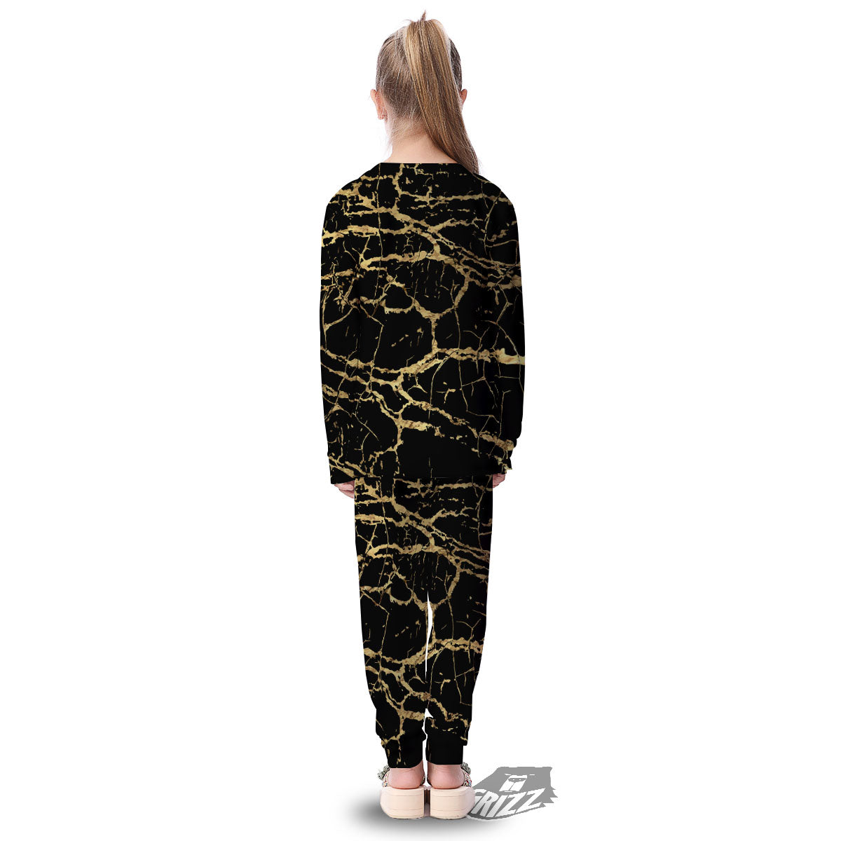 Marble Scratch Black Gold Print Marble Kid's Pajamas-grizzshop