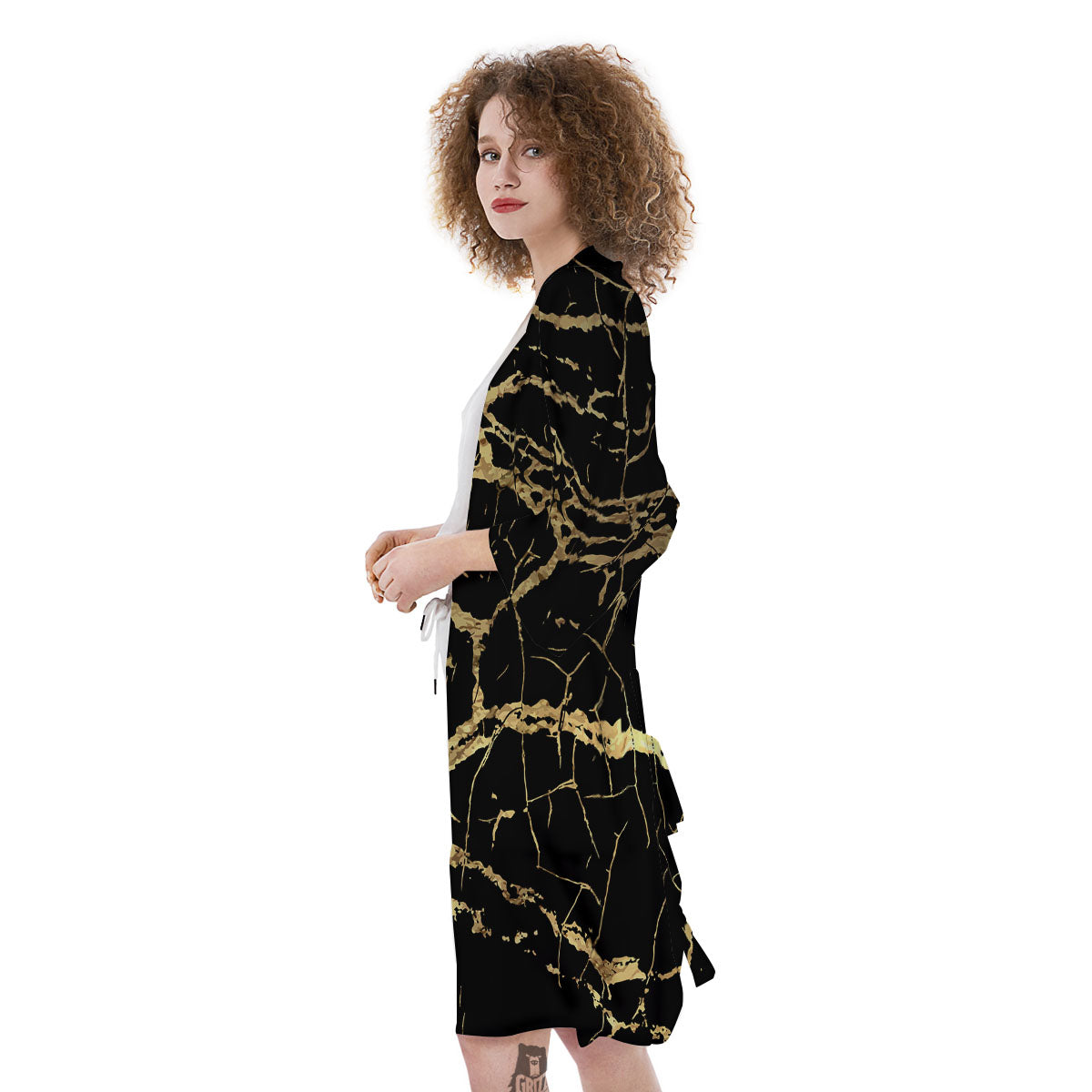 Marble Scratch Black Gold Print Marble Kimono-grizzshop