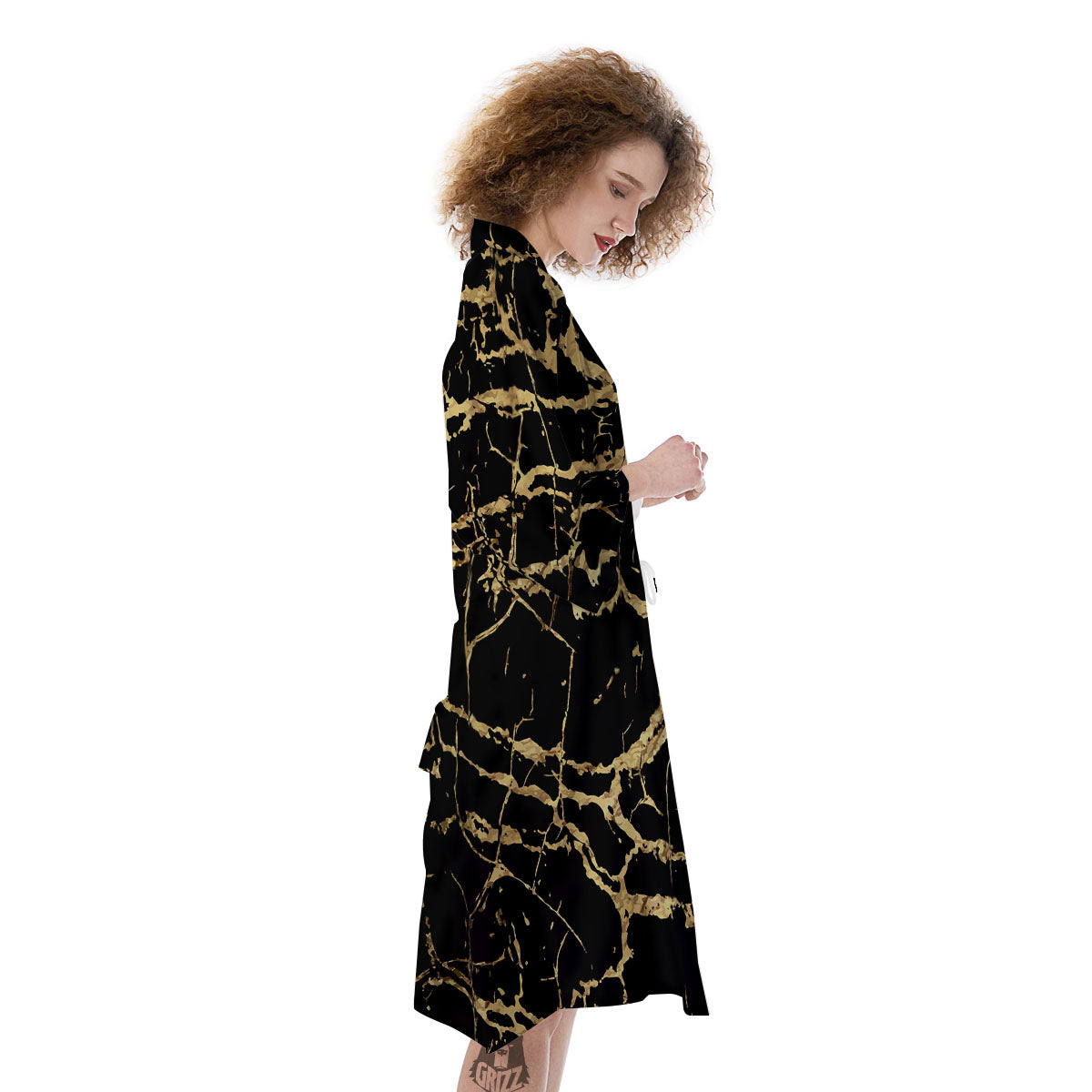 Marble Scratch Black Gold Print Marble Kimono-grizzshop