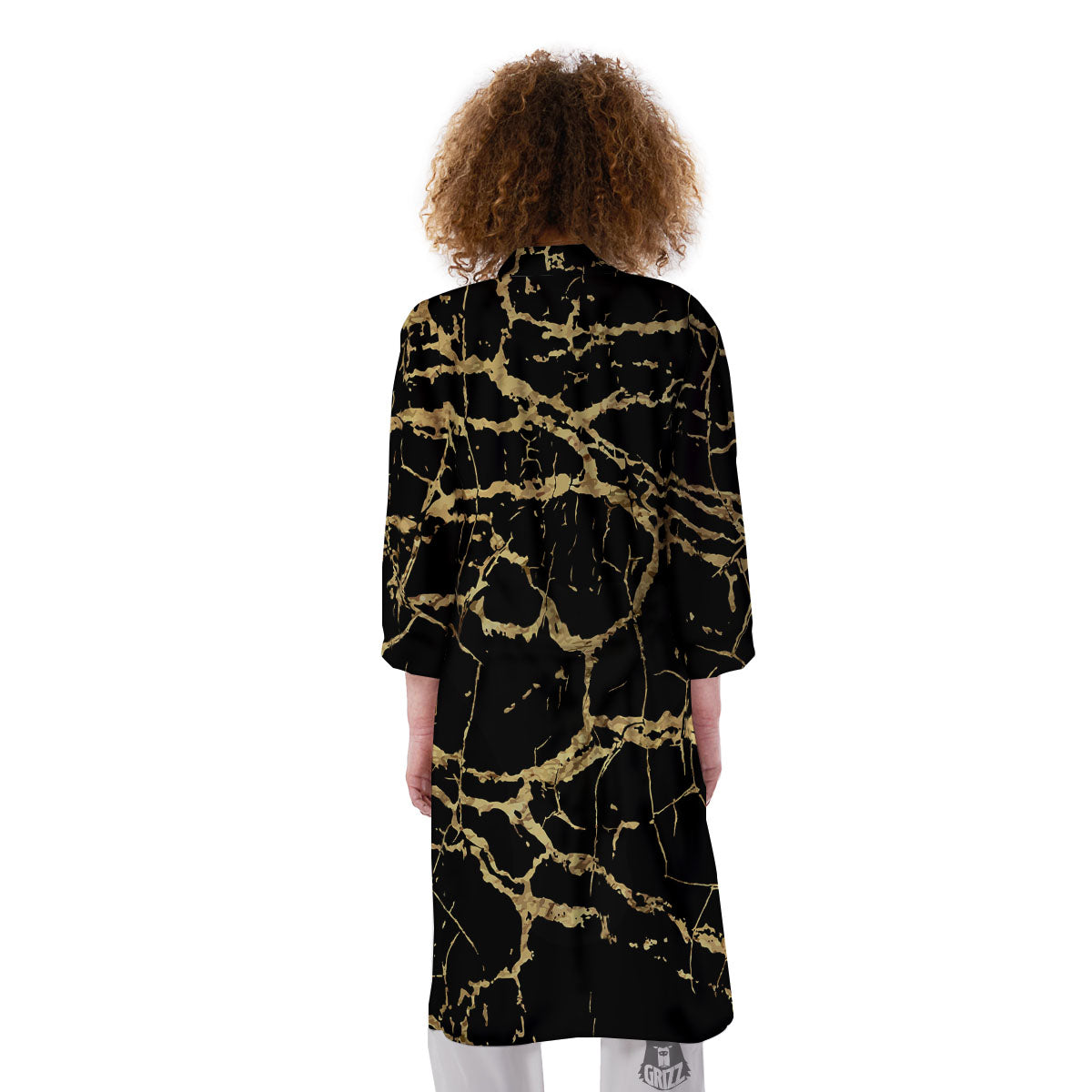 Marble Scratch Black Gold Print Marble Kimono-grizzshop