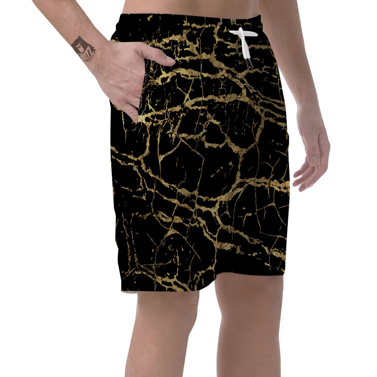 Marble Scratch Black Gold Print Marble Men's Shorts-grizzshop