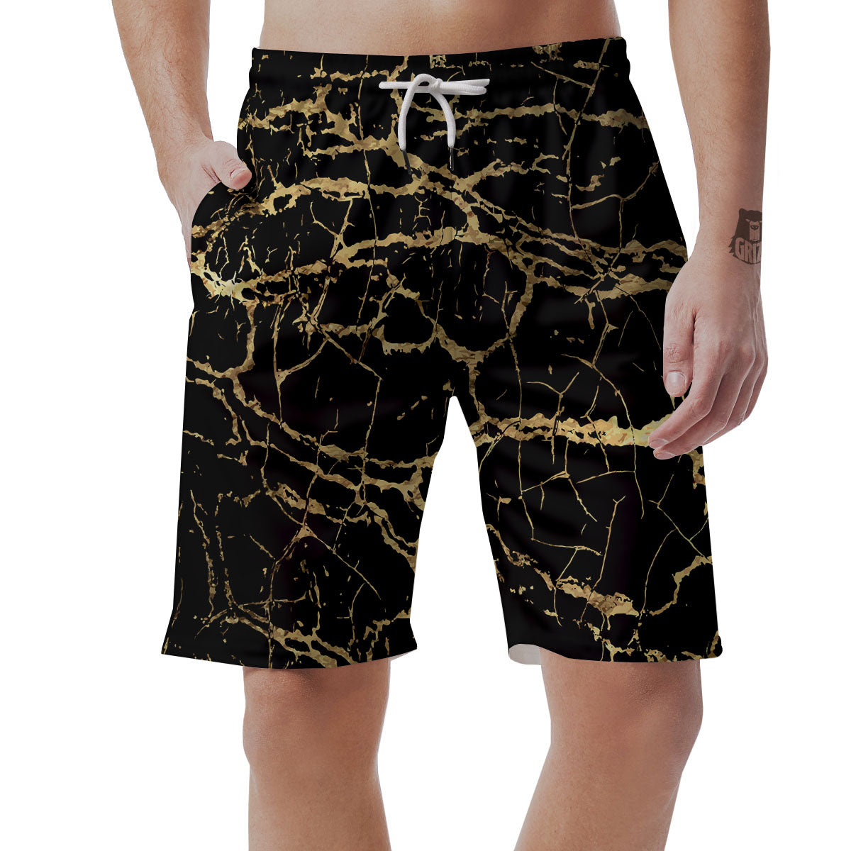 Marble Scratch Black Gold Print Marble Men's Shorts-grizzshop