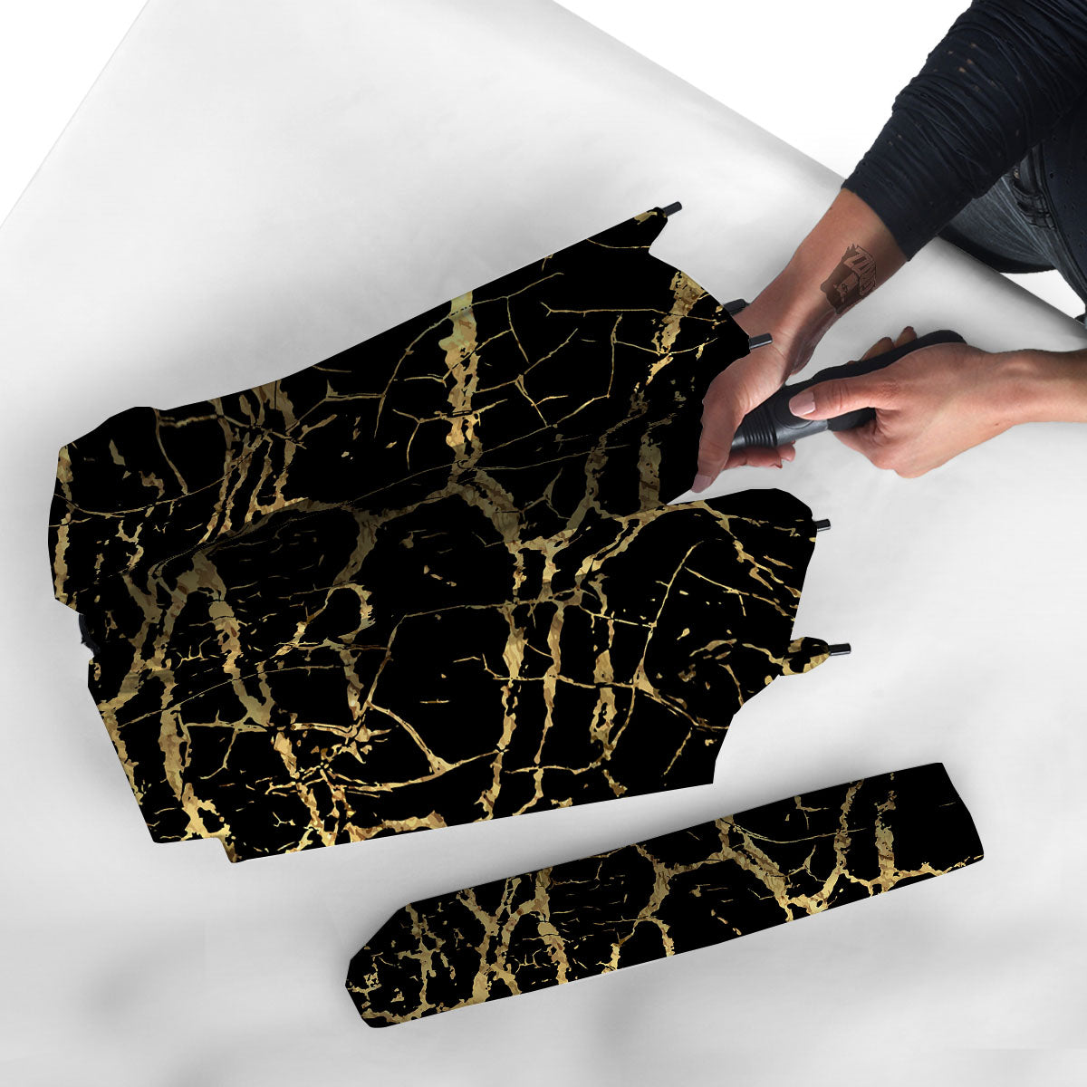 Marble Scratch Black Gold Print Marble Umbrella-grizzshop