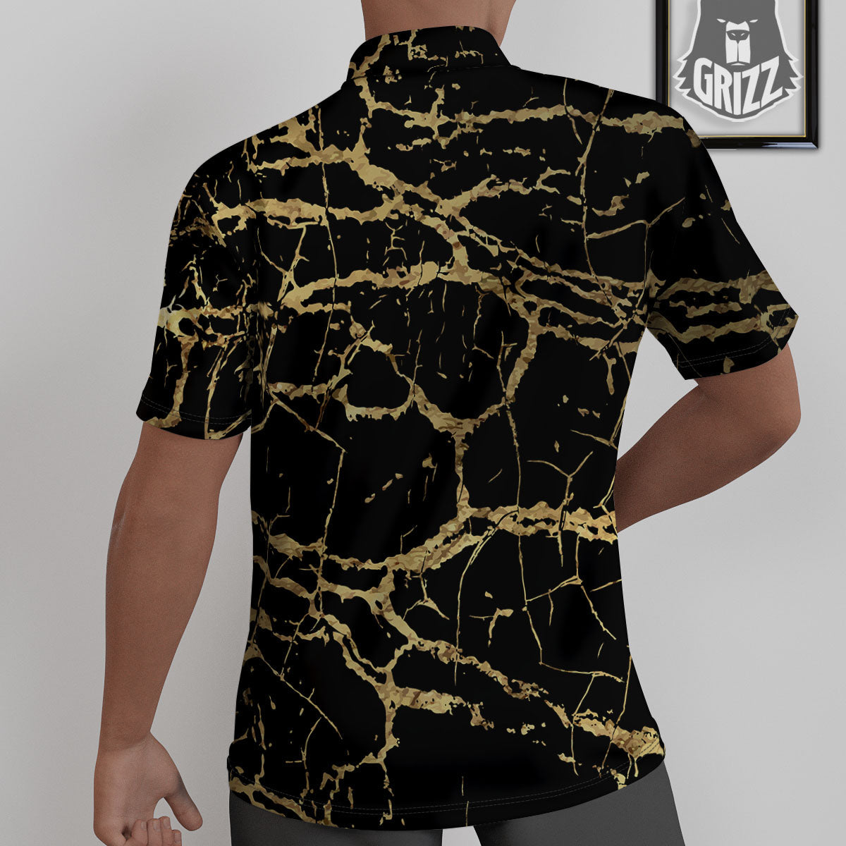 Marble Scratch Black Gold Print Marble Untucked Shirts-grizzshop