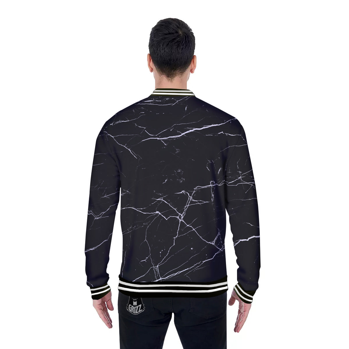 Marble Scratch Black White Print Baseball Jacket-grizzshop