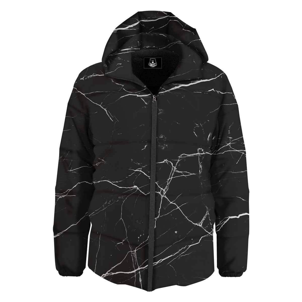 Marble Scratch Black White Print Down Jacket-grizzshop