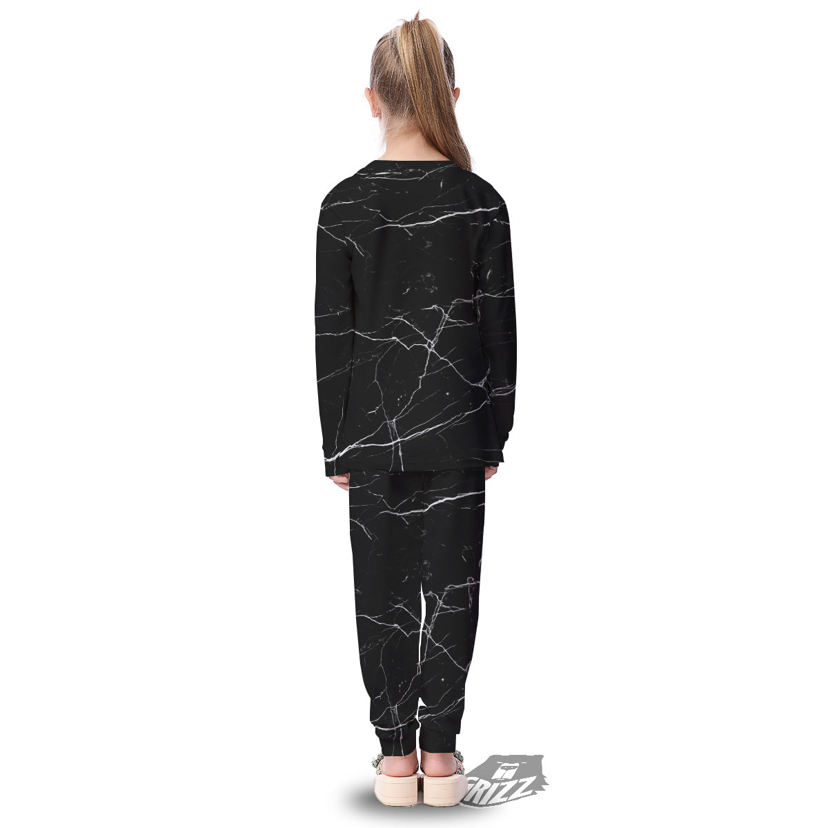 Marble Scratch Black White Print Kid's Pajamas-grizzshop