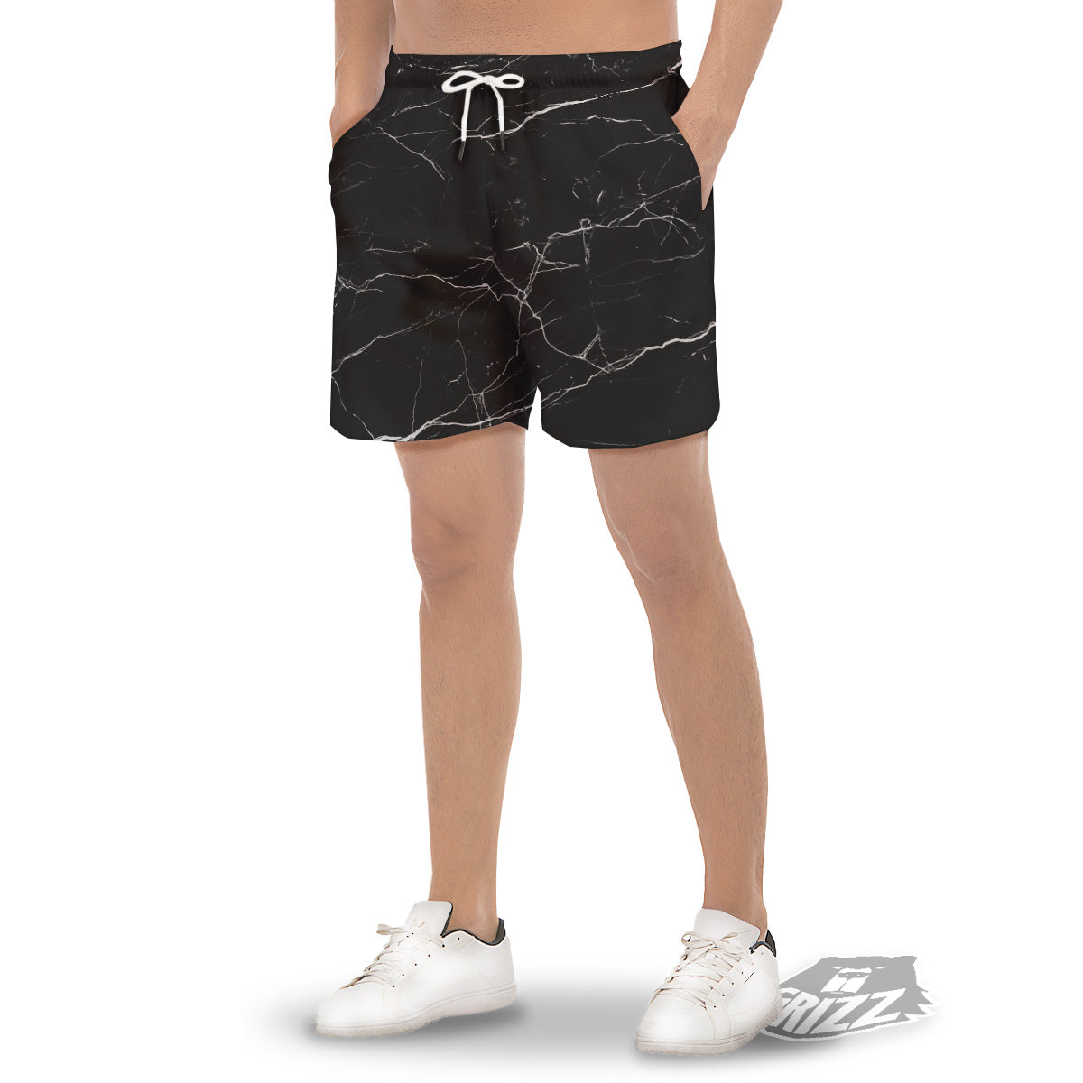 Marble Scratch Black White Print Men's Gym Shorts-grizzshop