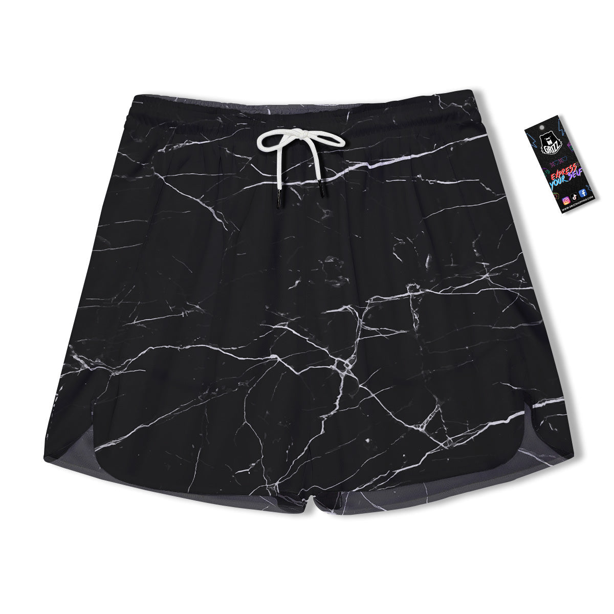 Marble Scratch Black White Print Men's Running Shorts-grizzshop
