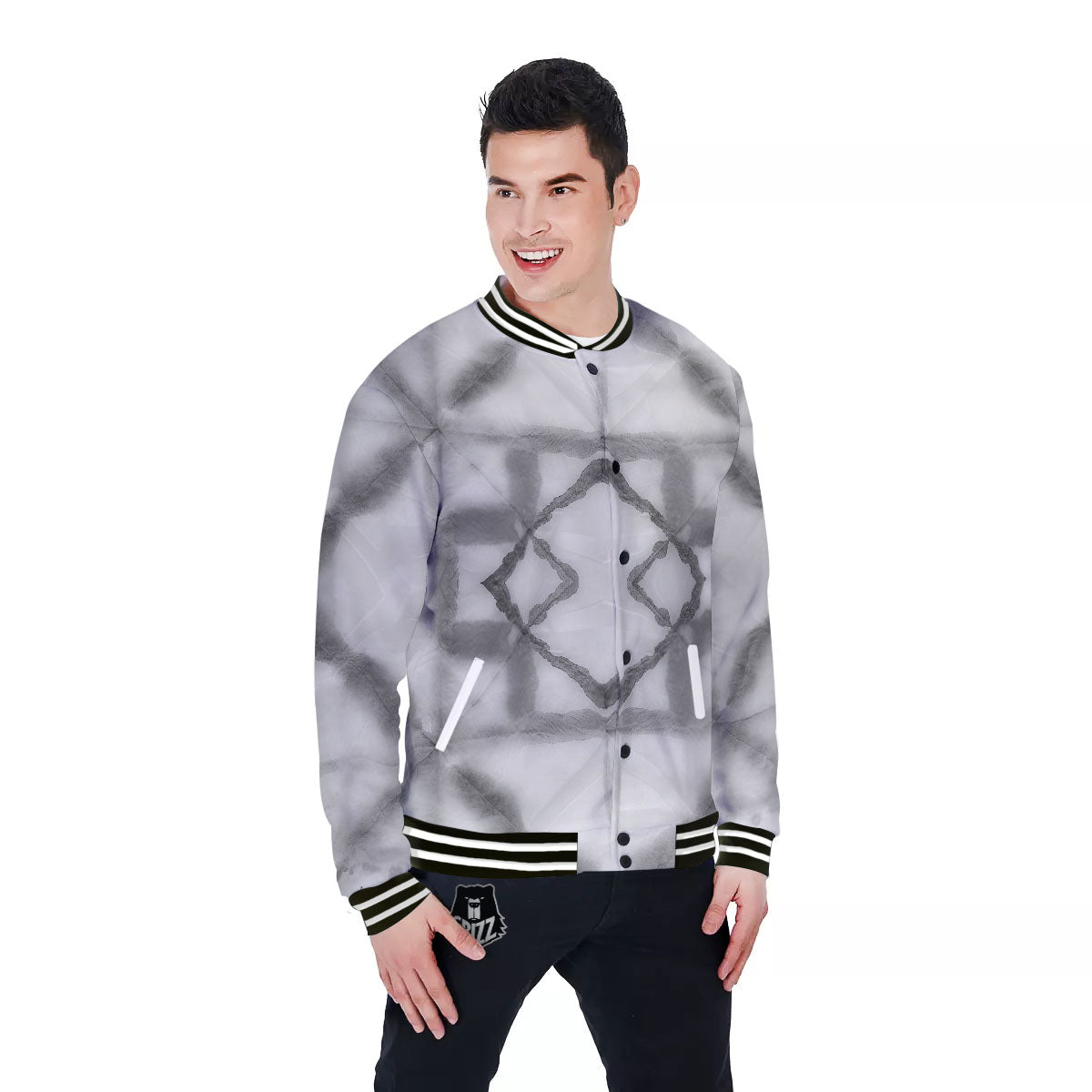 Marble Silver Grey Print Pattern Baseball Jacket-grizzshop