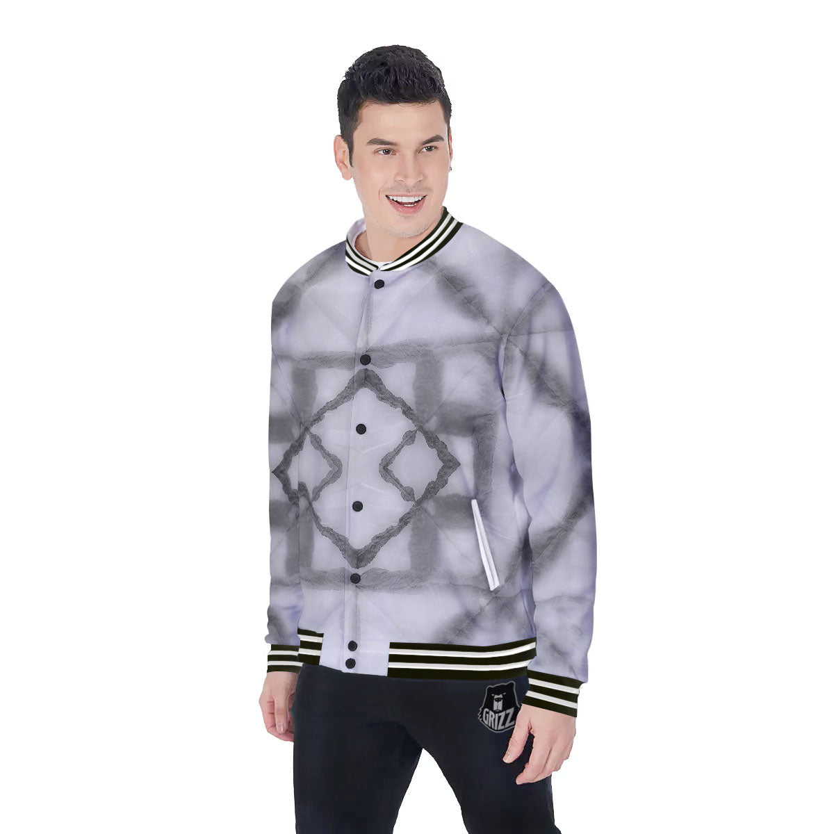 Marble Silver Grey Print Pattern Baseball Jacket-grizzshop