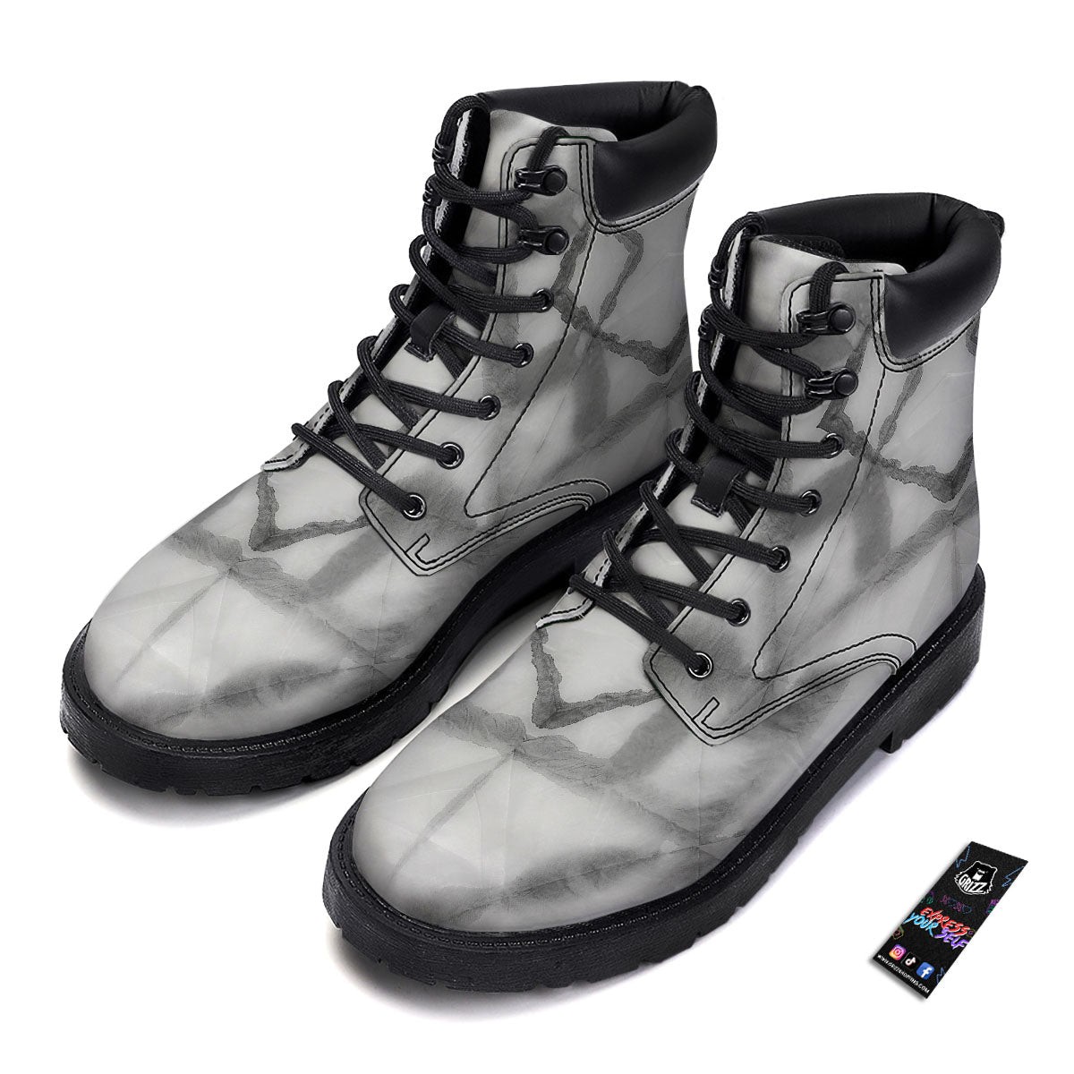 Marble Silver Grey Print Pattern Boots-grizzshop