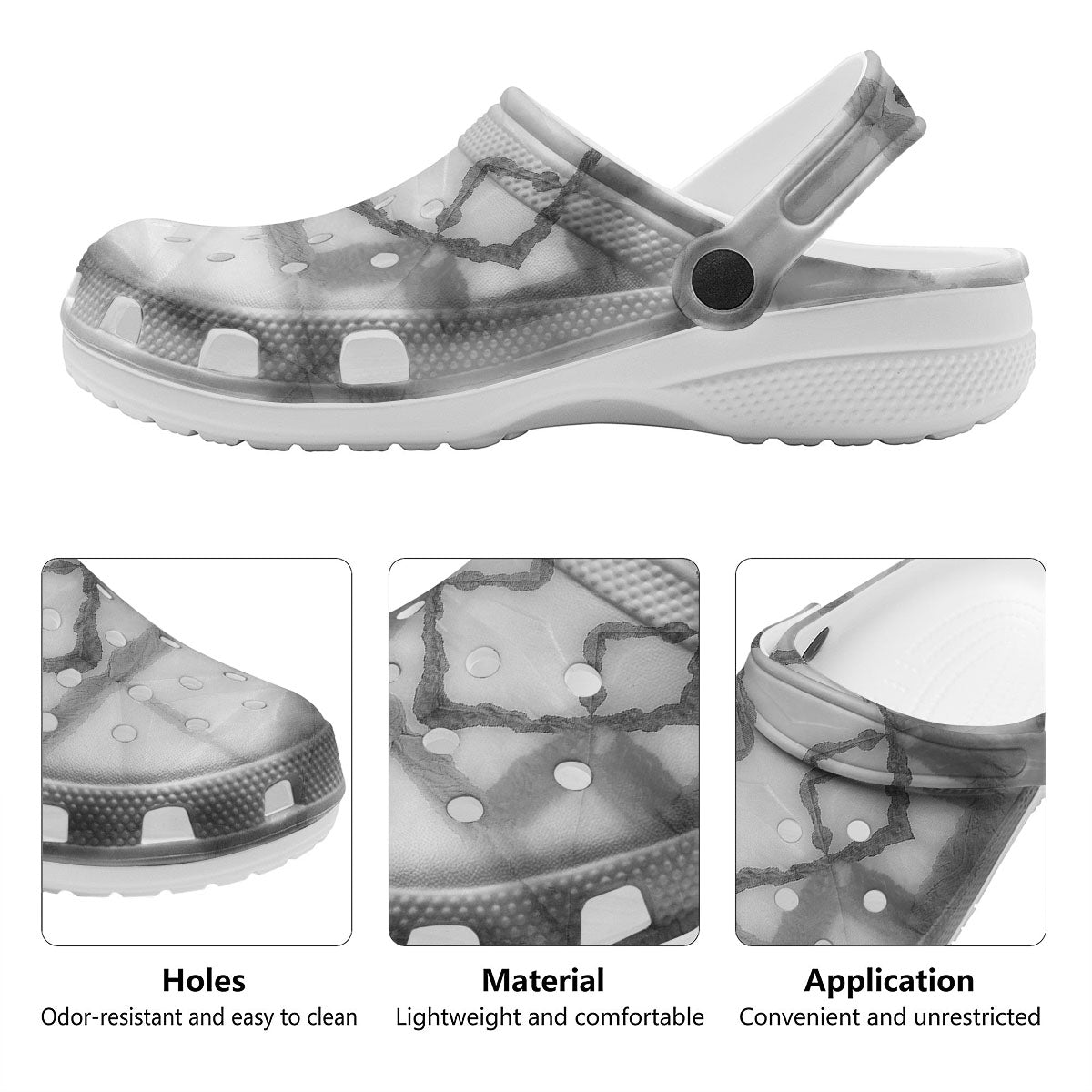 Marble Silver Grey Print Pattern Clog-grizzshop