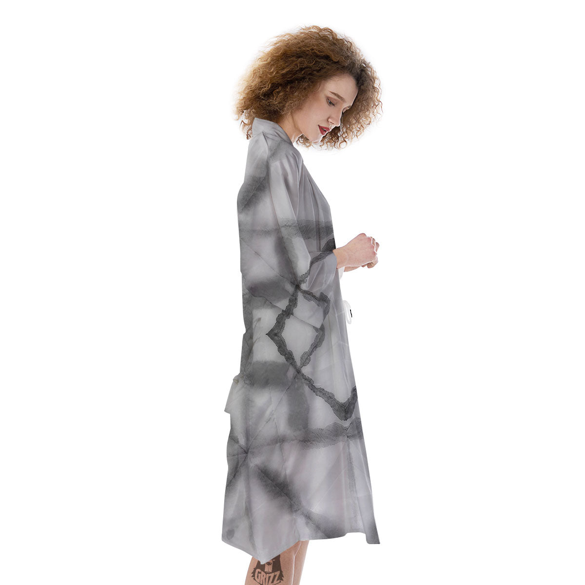 Marble Silver Grey Print Pattern Kimono-grizzshop