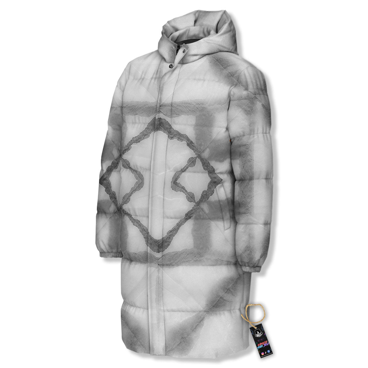Marble Silver Grey Print Pattern Long Down Jacket-grizzshop