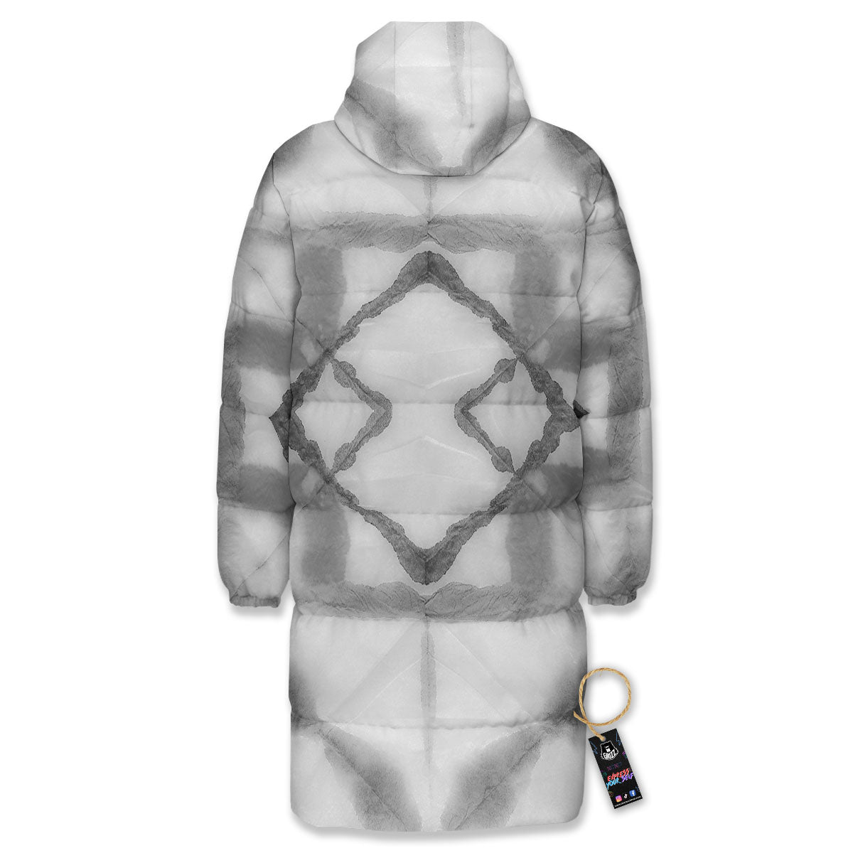 Marble Silver Grey Print Pattern Long Down Jacket-grizzshop
