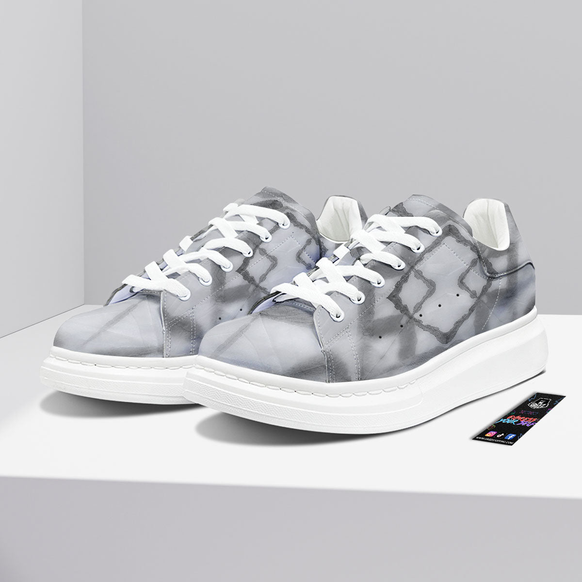 Marble Silver Grey Print Pattern Platform Shoes-grizzshop