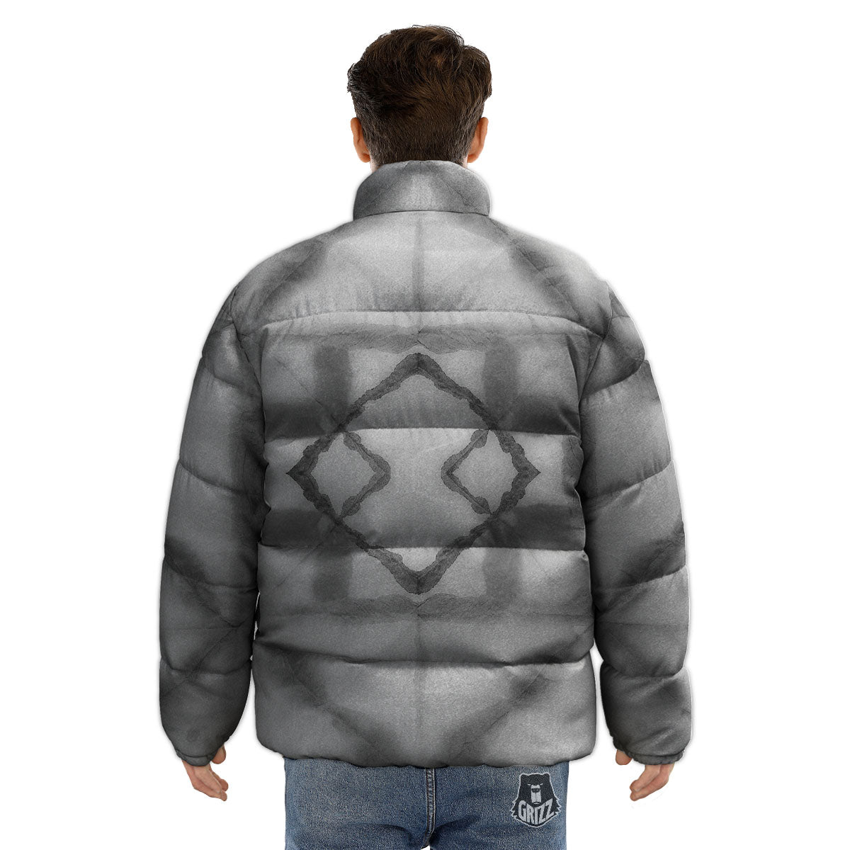 Marble Silver Grey Print Pattern Puffer Jacket-grizzshop