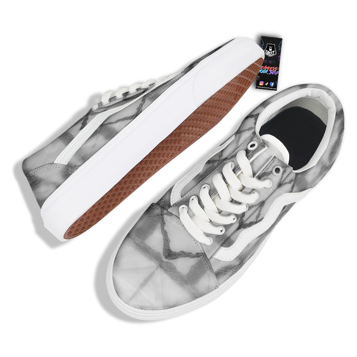 Marble Silver Grey Print Pattern Skate Shoes-grizzshop