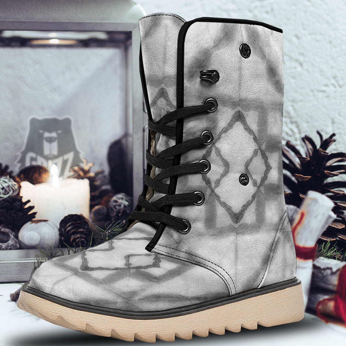 Marble Silver Grey Print Pattern Snow Boots-grizzshop