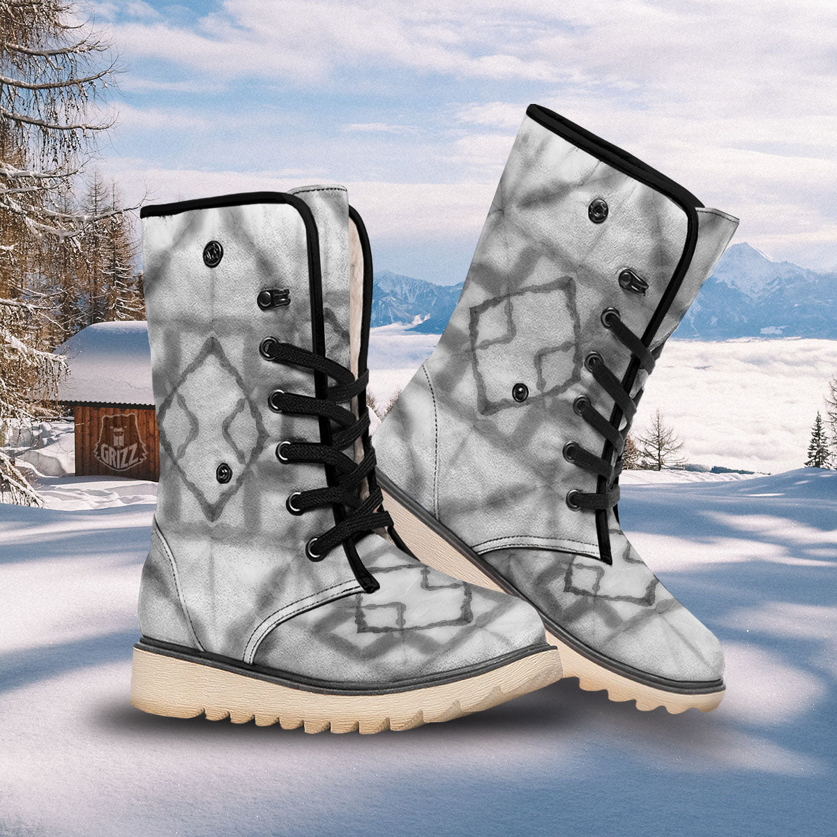 Marble Silver Grey Print Pattern Snow Boots-grizzshop