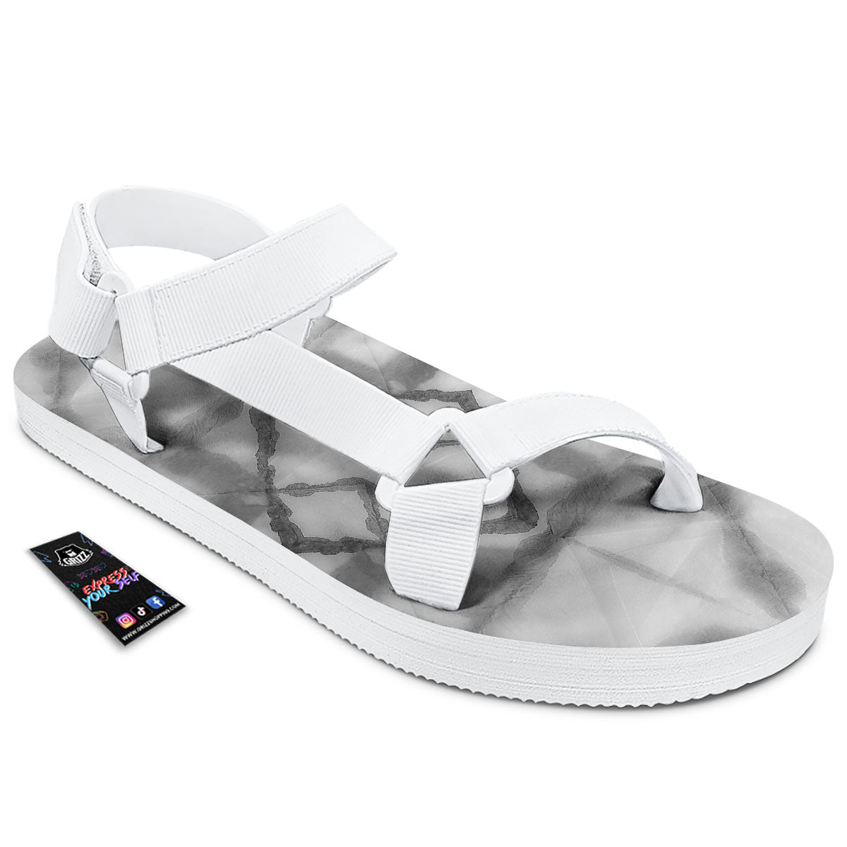 Marble Silver Grey Print Pattern White Open Toe Sandals-grizzshop