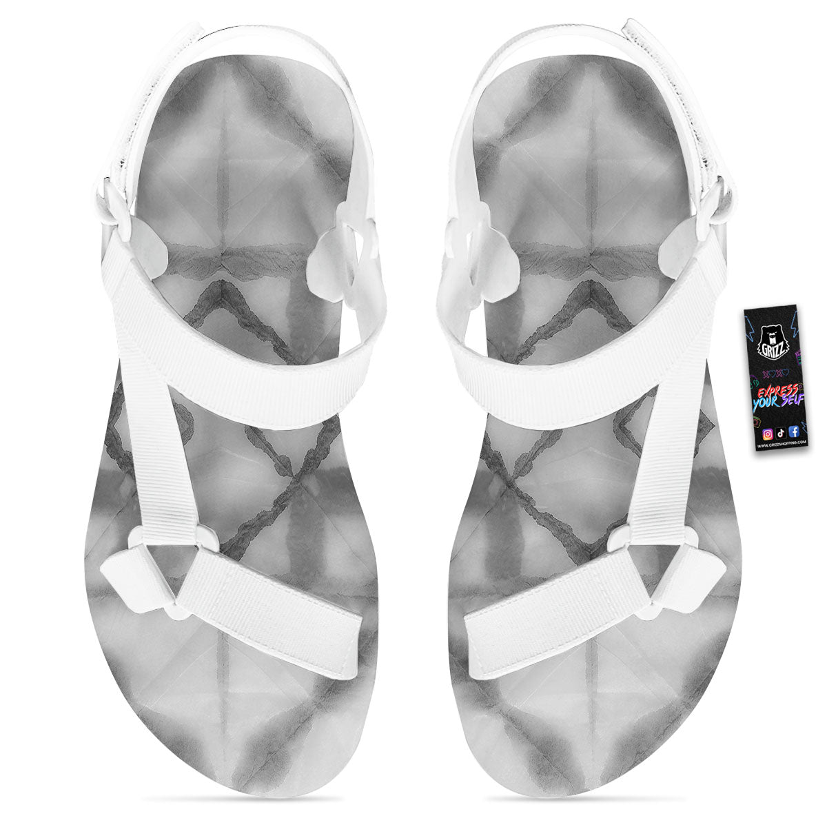 Marble Silver Grey Print Pattern White Open Toe Sandals-grizzshop