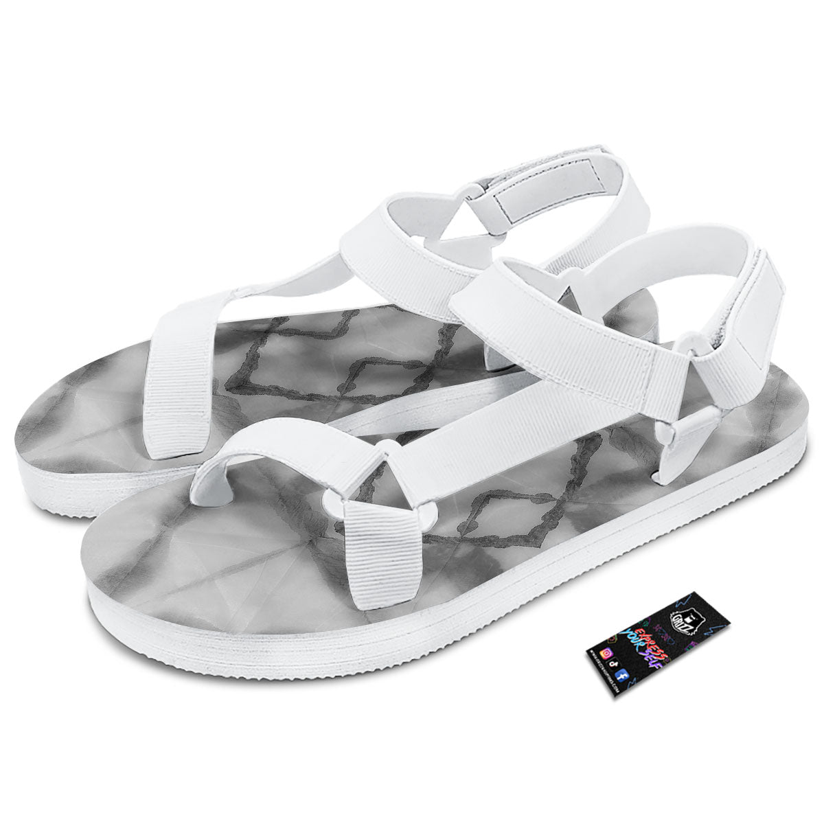 Marble Silver Grey Print Pattern White Open Toe Sandals-grizzshop