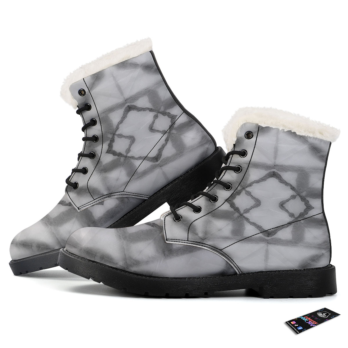 Marble Silver Grey Print Pattern Winter Boots-grizzshop