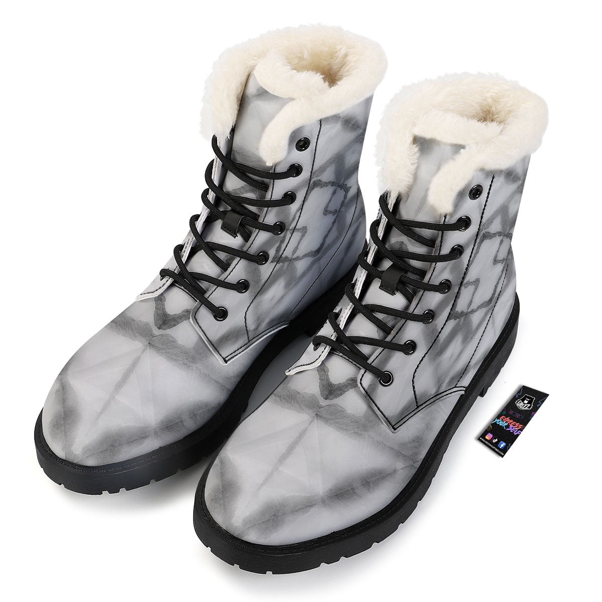 Marble Silver Grey Print Pattern Winter Boots-grizzshop