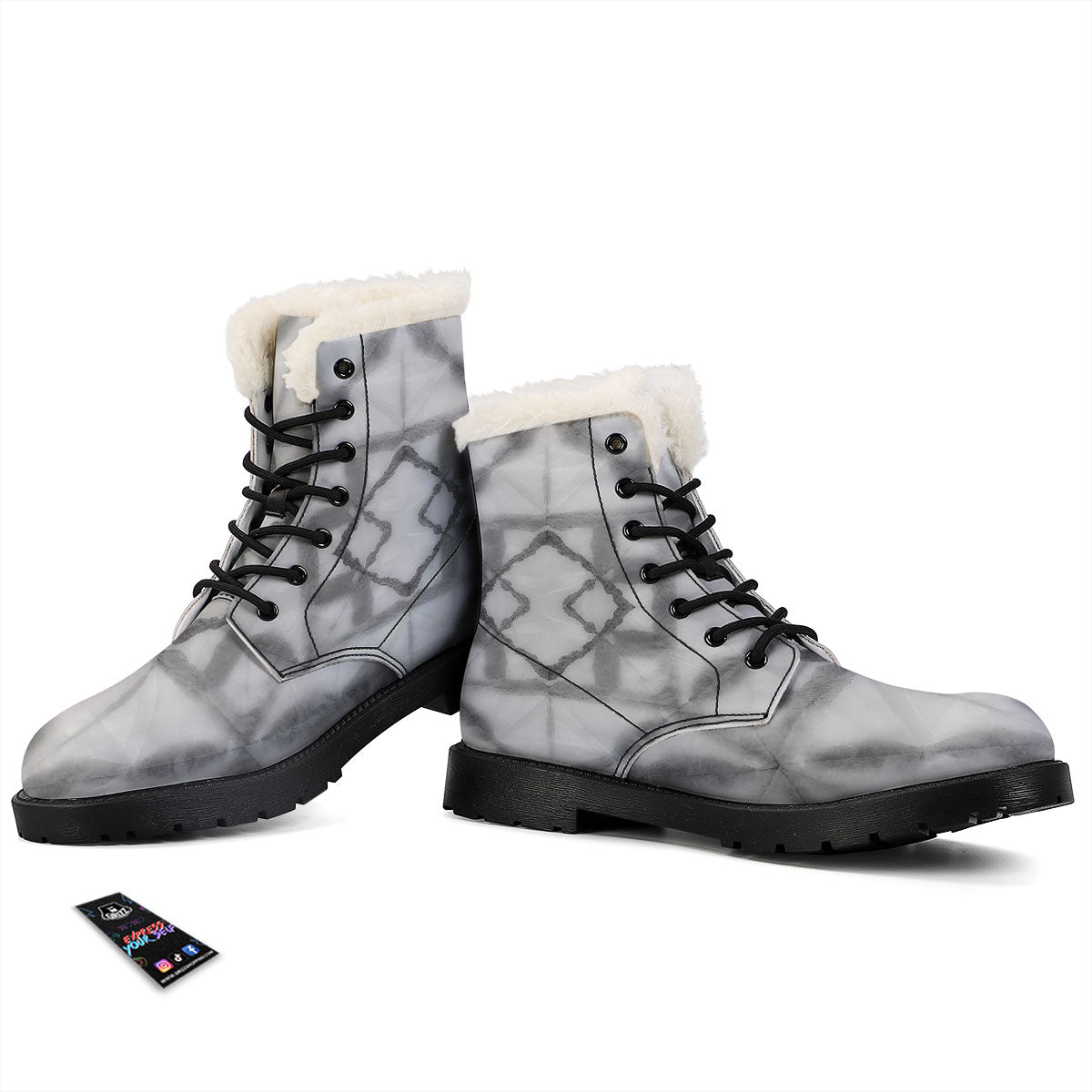 Marble Silver Grey Print Pattern Winter Boots-grizzshop