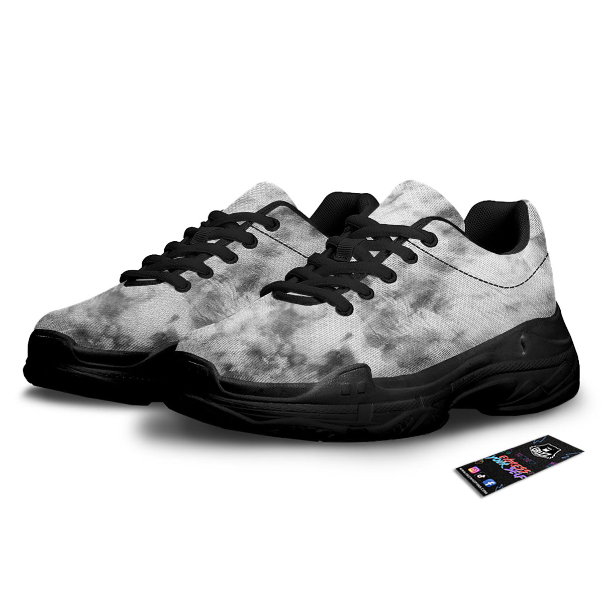 Marble Smoke Black White Print Black Chunky Shoes-grizzshop