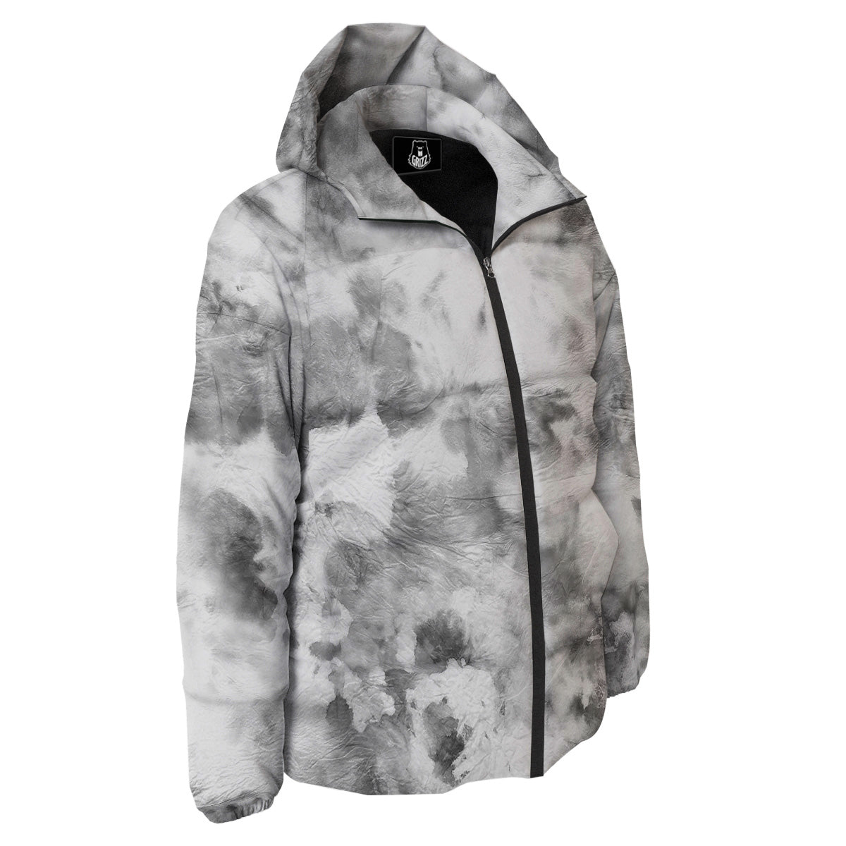 Marble Smoke Black White Print Down Jacket-grizzshop