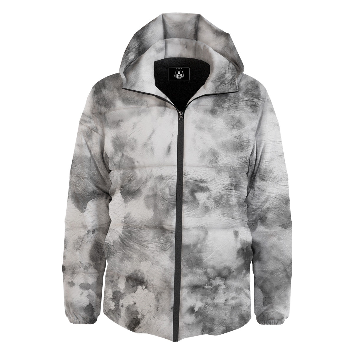Marble Smoke Black White Print Down Jacket-grizzshop