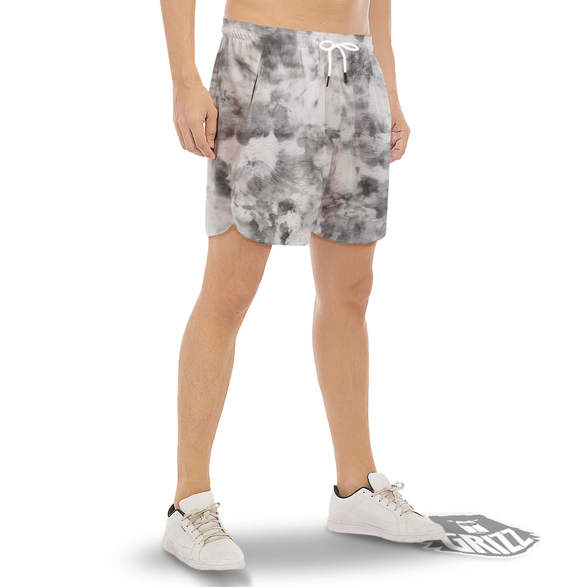 Marble Smoke Black White Print Men's Gym Shorts-grizzshop