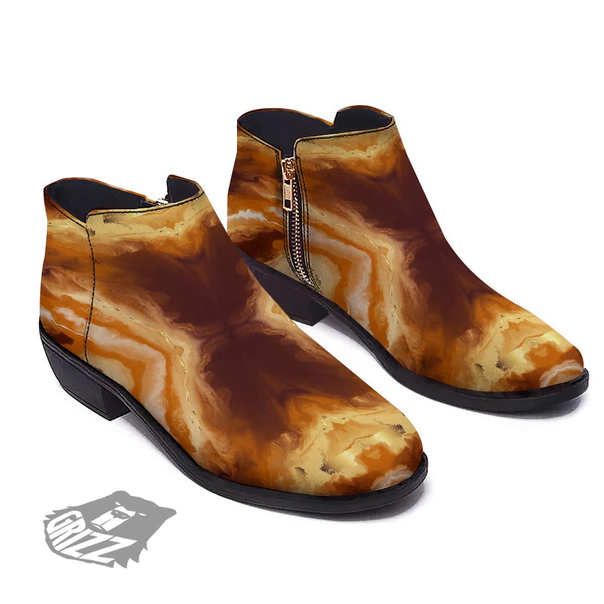 Marble Sugar Brown Print Pattern Ankle Boots-grizzshop