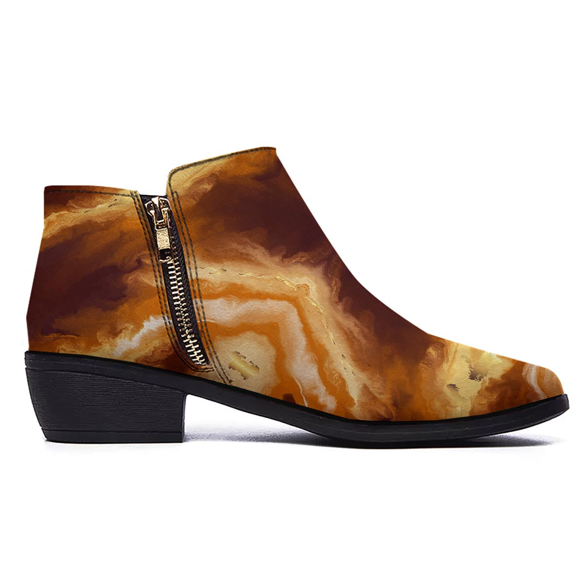 Marble Sugar Brown Print Pattern Ankle Boots-grizzshop