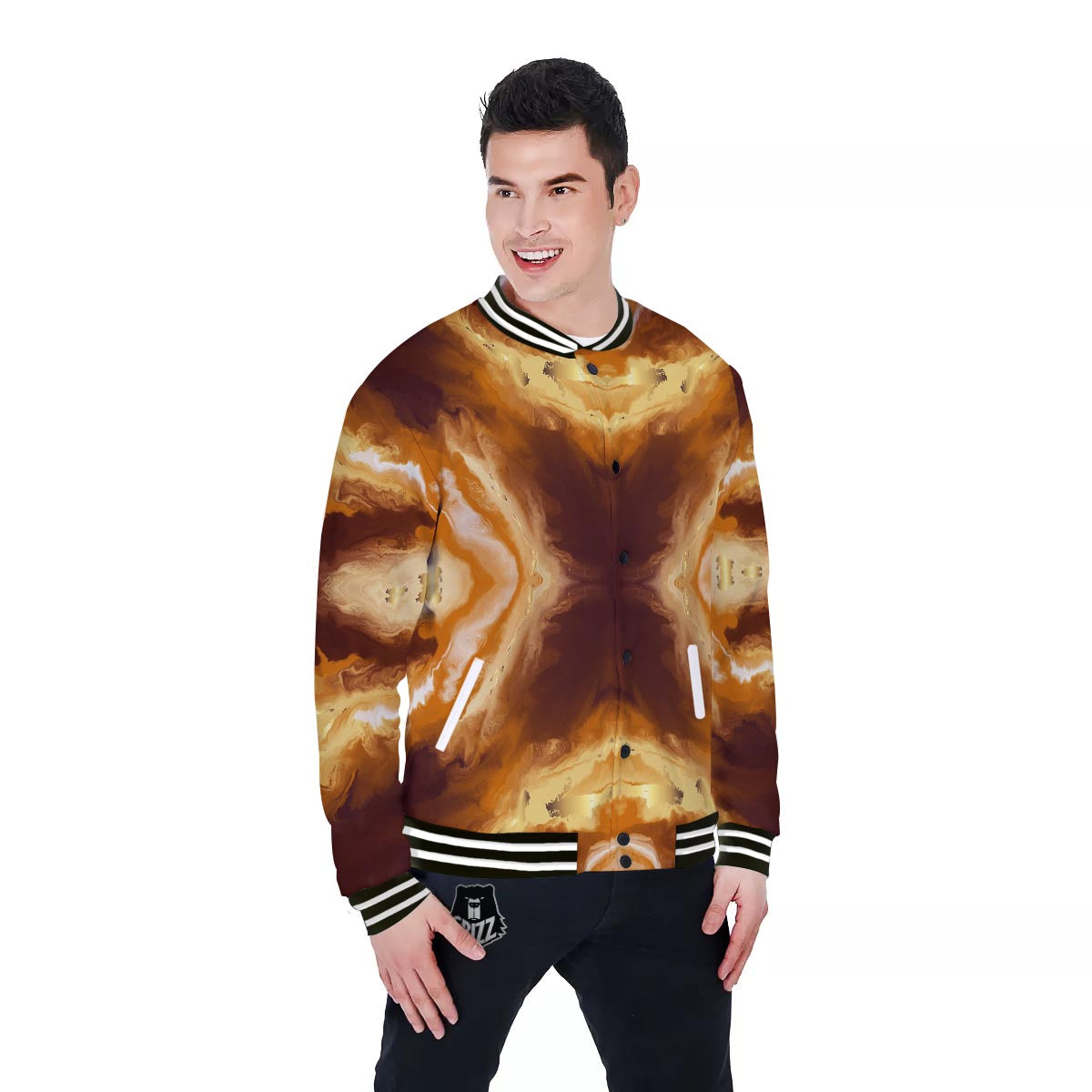 Marble Sugar Brown Print Pattern Baseball Jacket-grizzshop