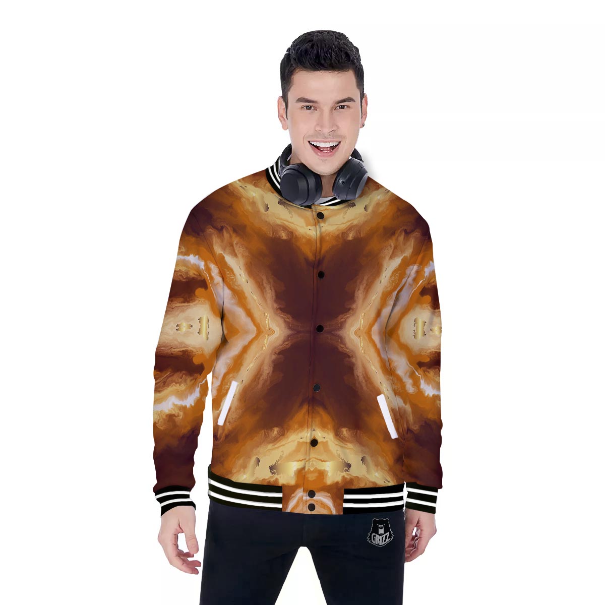 Marble Sugar Brown Print Pattern Baseball Jacket-grizzshop