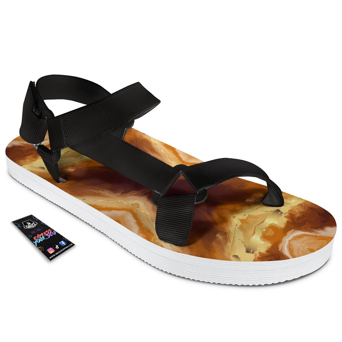 Marble Sugar Brown Print Pattern Black Open Toe Sandals-grizzshop