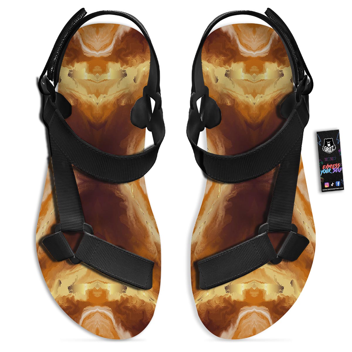 Marble Sugar Brown Print Pattern Black Open Toe Sandals-grizzshop