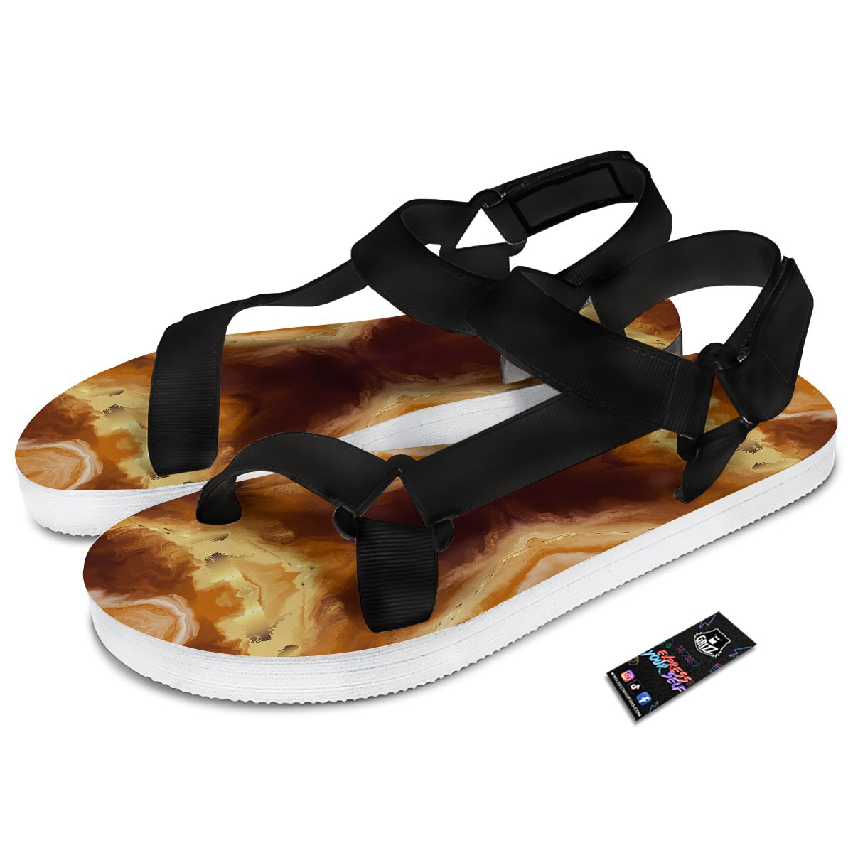 Marble Sugar Brown Print Pattern Black Open Toe Sandals-grizzshop