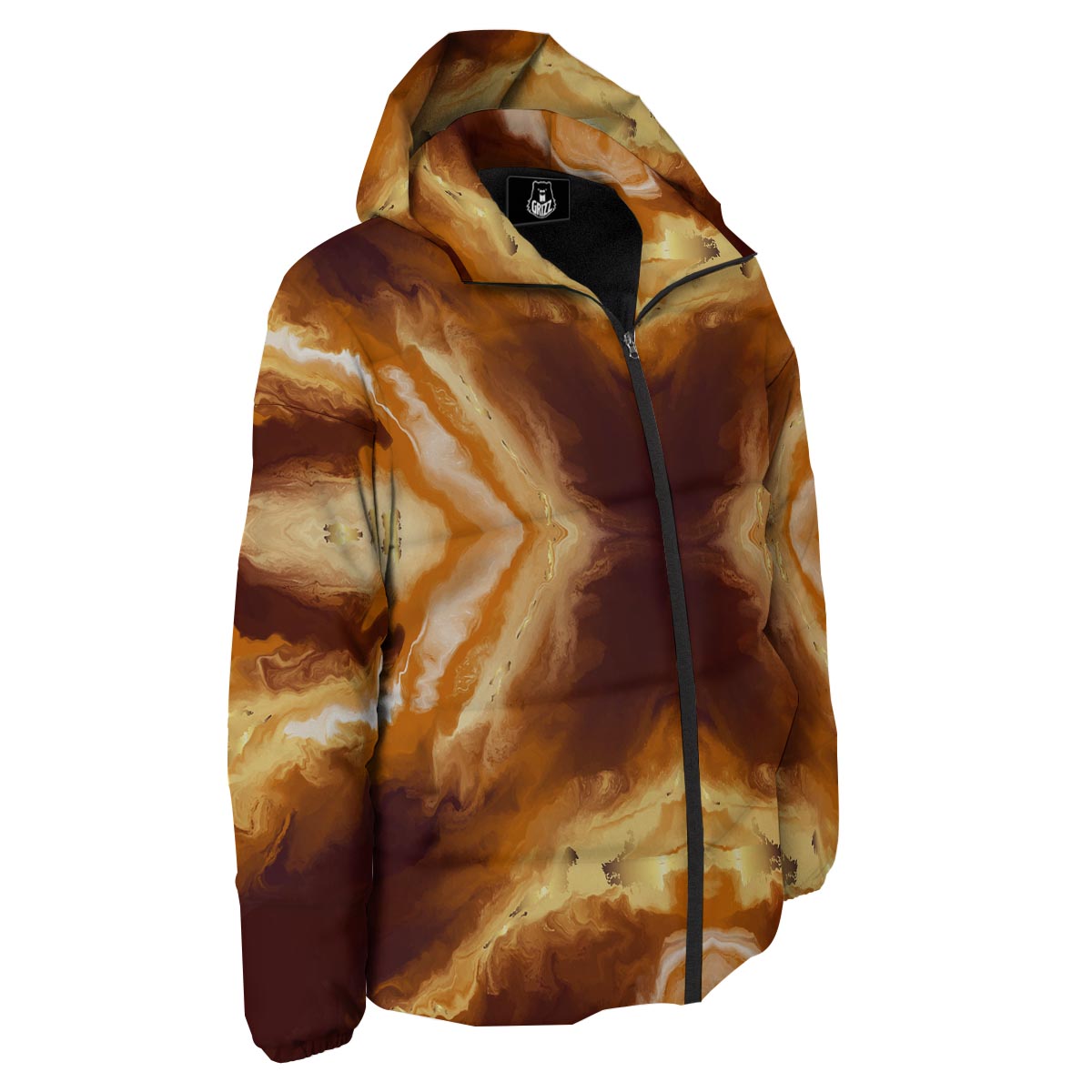 Marble Sugar Brown Print Pattern Down Jacket-grizzshop