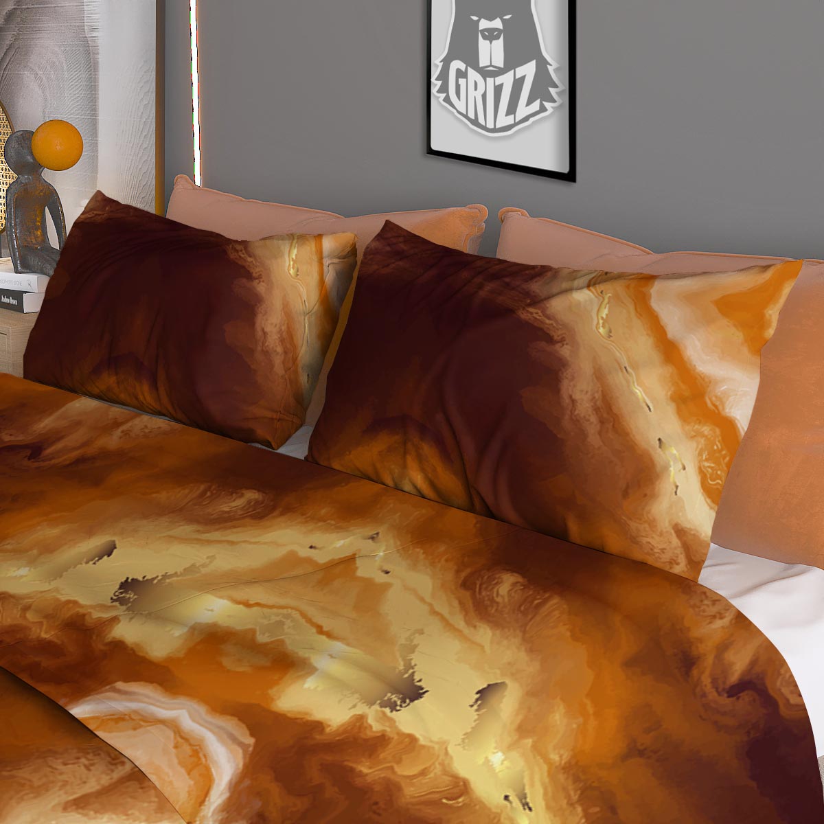 Marble Sugar Brown Print Pattern Duvet Cover Bedding Set