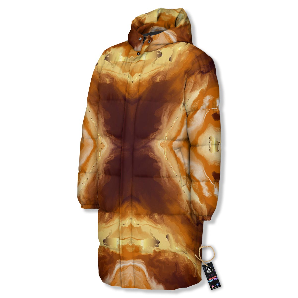 Marble Sugar Brown Print Pattern Long Down Jacket-grizzshop