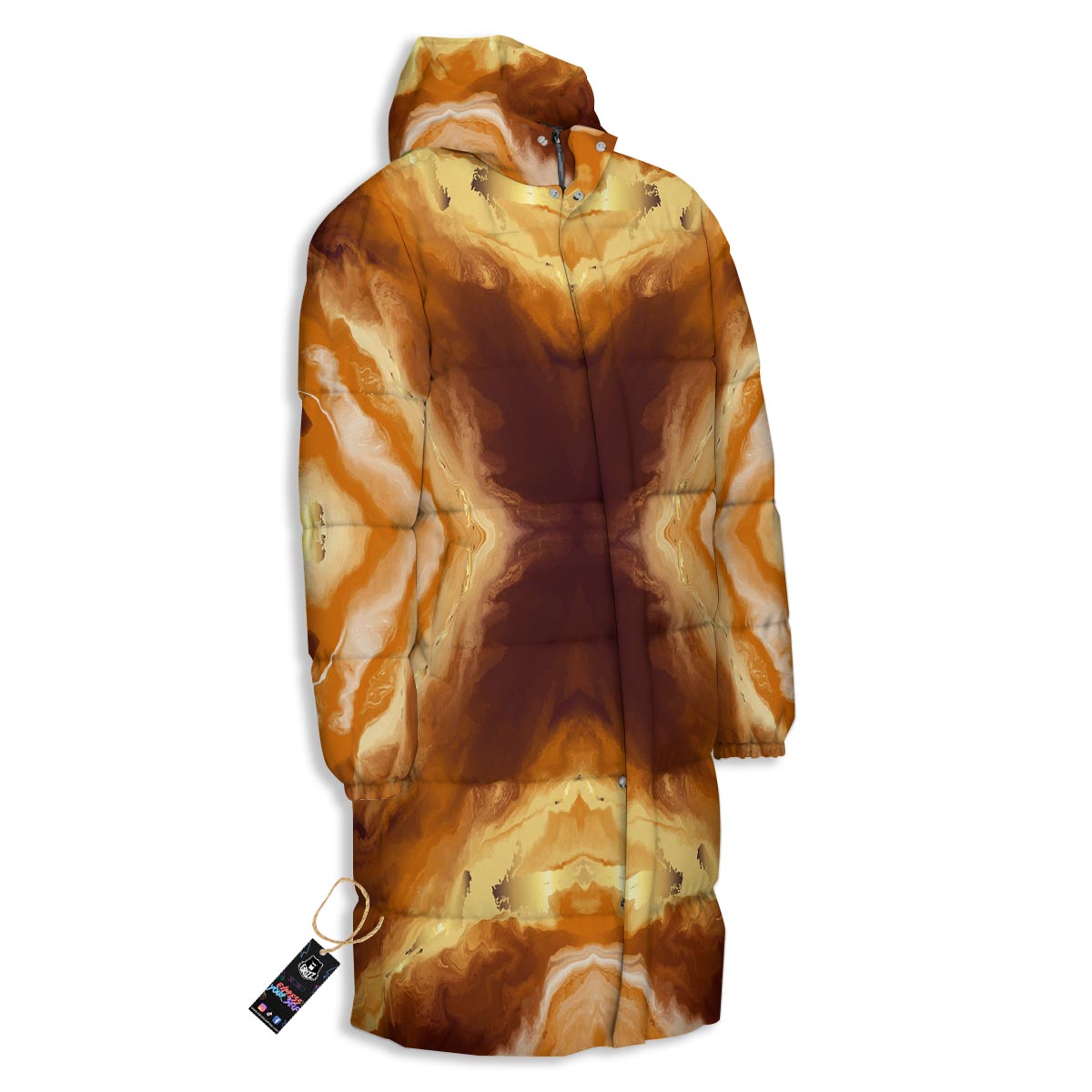 Marble Sugar Brown Print Pattern Long Down Jacket-grizzshop