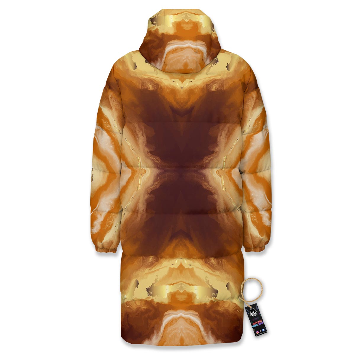 Marble Sugar Brown Print Pattern Long Down Jacket-grizzshop