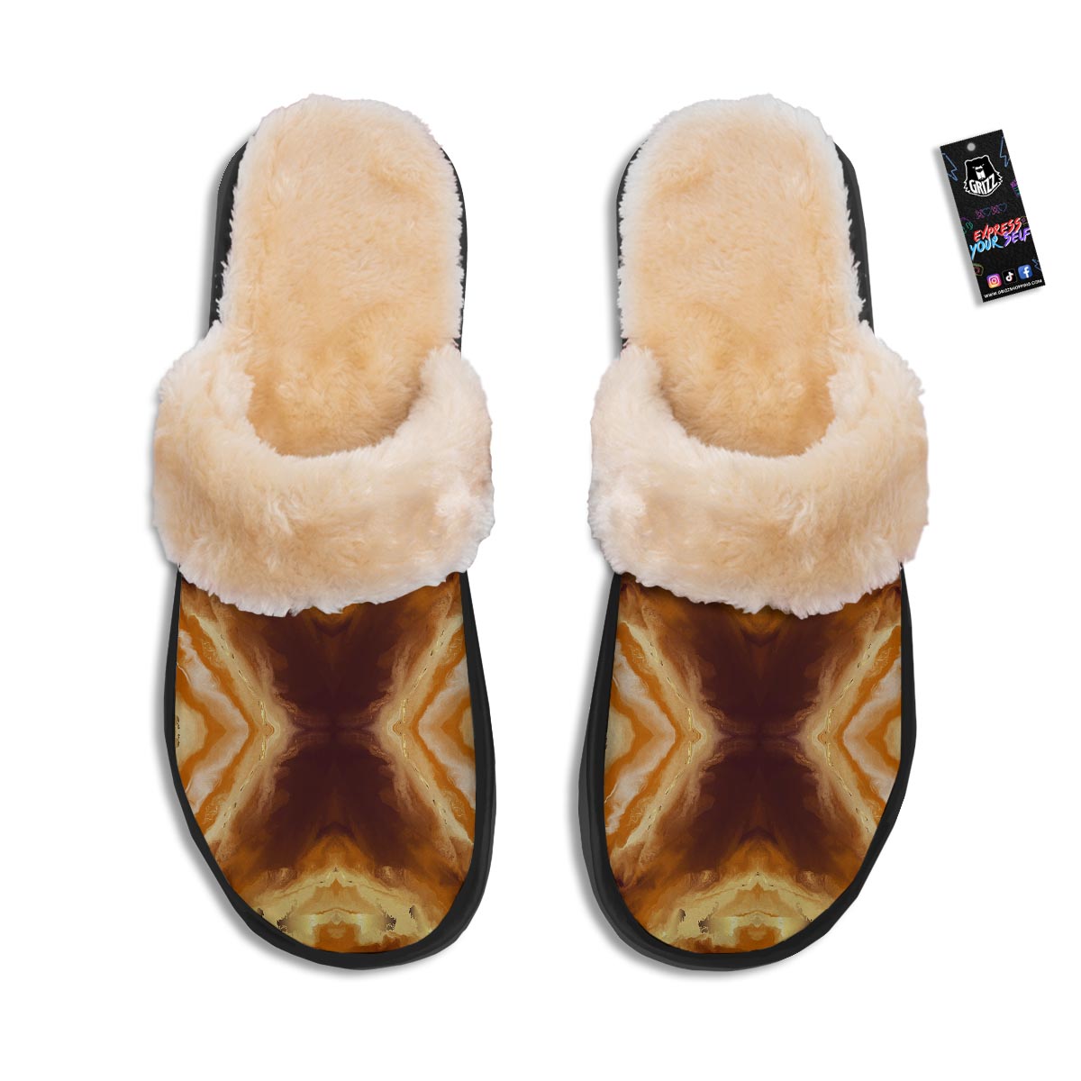 Marble Sugar Brown Print Pattern Slippers-grizzshop