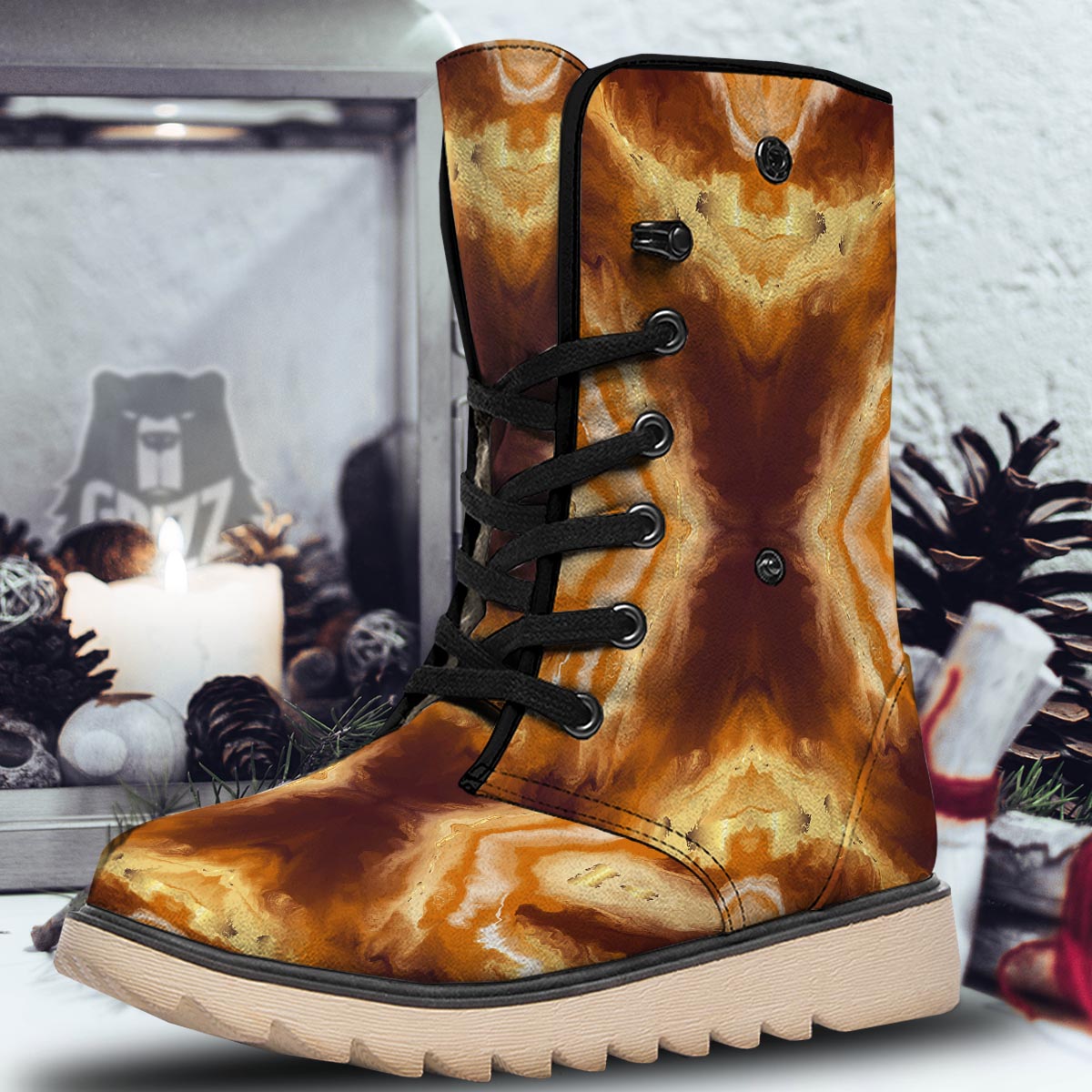 Marble Sugar Brown Print Pattern Snow Boots-grizzshop